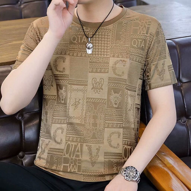 Muška majica: Hong Kong stil pulover (ice-silk, slobodan kroj, polu rukav, uzorak s slovima)