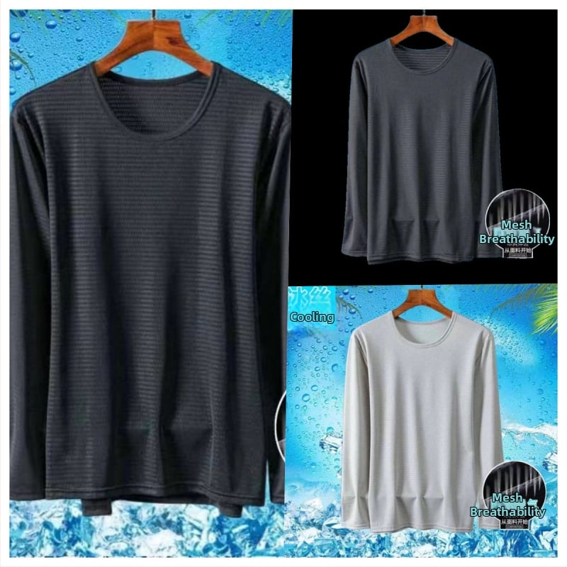 Vyrų ilgos rankovės marškinėliai - lengvas poliesterio audinys, apvali kaklo linija, laisvas kirpimas, vasaros pagrindinis sluoksnis