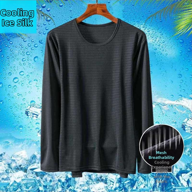 Vyrų ilgos rankovės marškinėliai - lengvas poliesterio audinys, apvali kaklo linija, laisvas kirpimas, vasaros pagrindinis sluoksnis