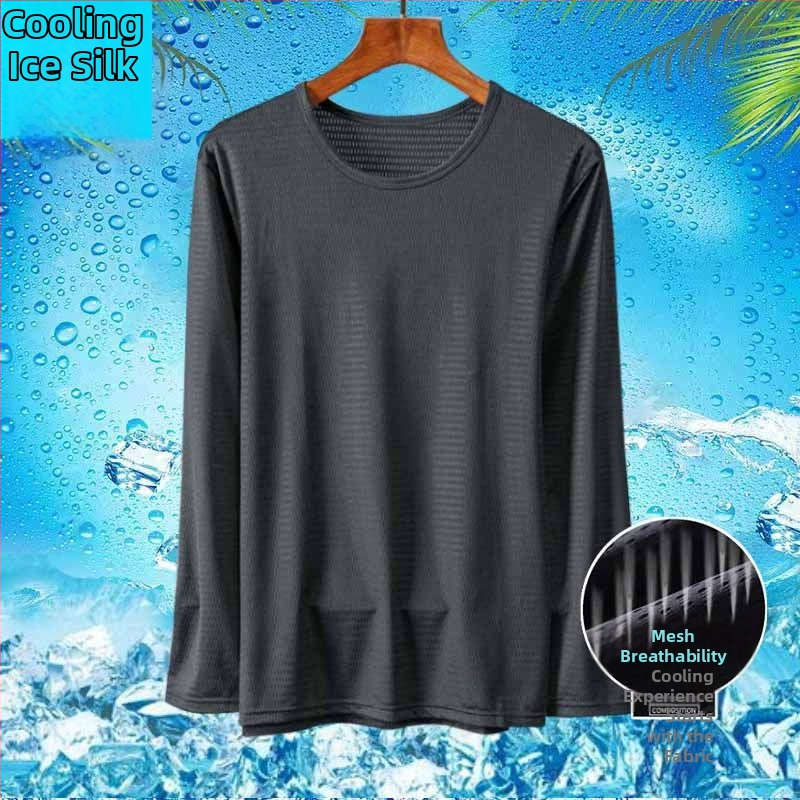 Vyrų ilgos rankovės marškinėliai - lengvas poliesterio audinys, apvali kaklo linija, laisvas kirpimas, vasaros pagrindinis sluoksnis