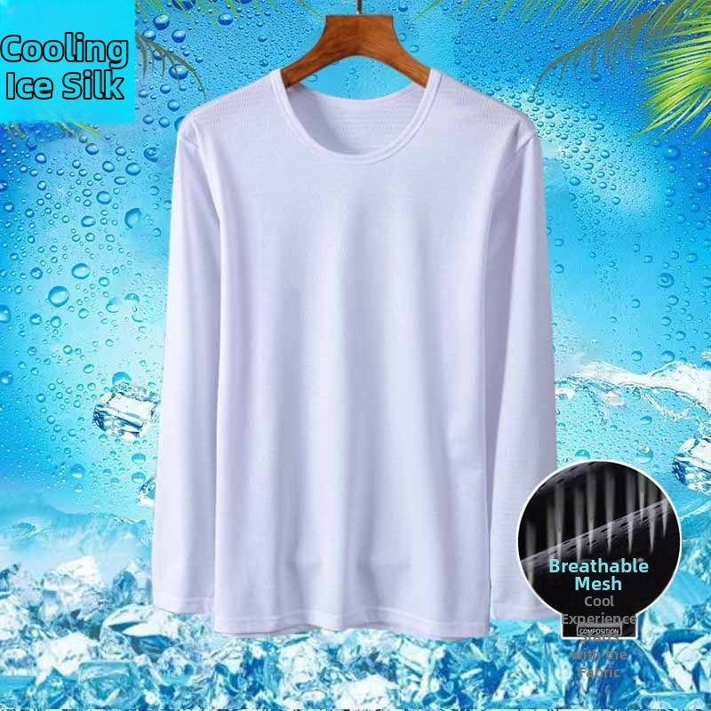 Vyrų ilgos rankovės marškinėliai - lengvas poliesterio audinys, apvali kaklo linija, laisvas kirpimas, vasaros pagrindinis sluoksnis