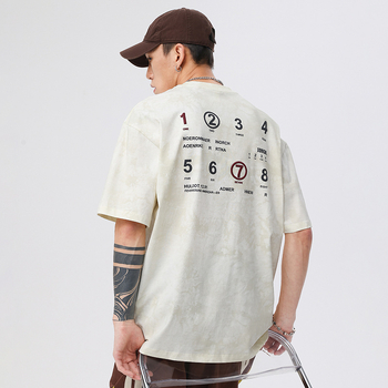 Vyrų medvilnės mišinio marškinėliai su siuvinėtomis raidėmis, laisvas kirpimas, raglano rankovės, apvalus kaklo iškirpimas, vasaros drabužiai