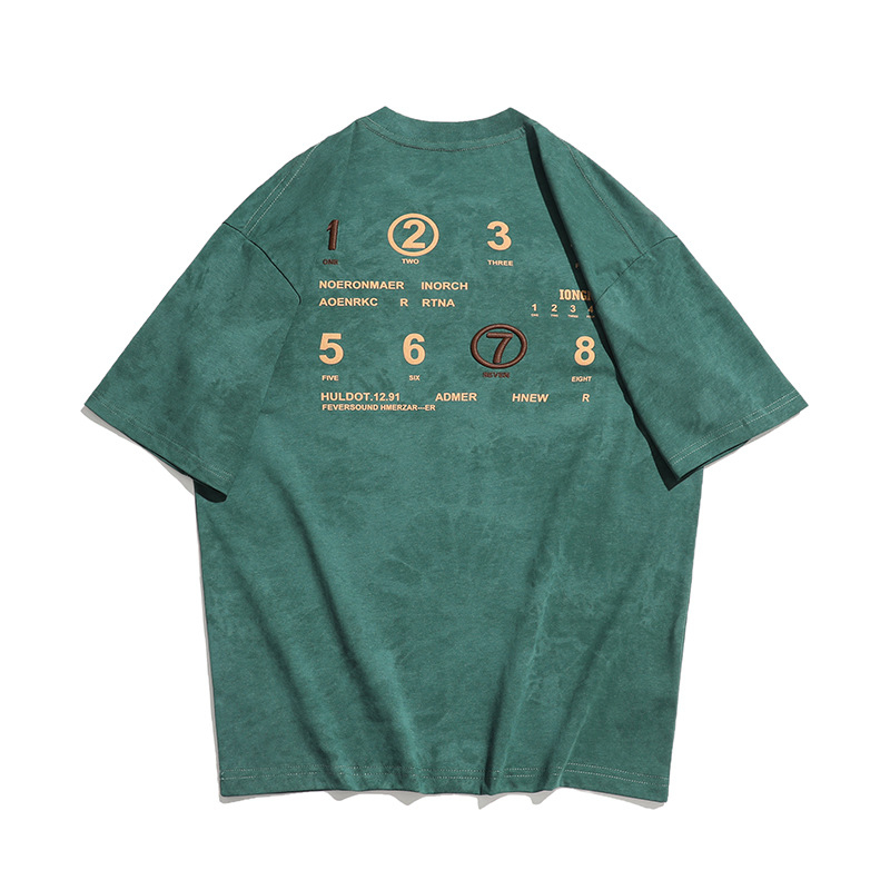 Vyrų medvilnės mišinio marškinėliai su siuvinėtomis raidėmis, laisvas kirpimas, raglano rankovės, apvalus kaklo iškirpimas, vasaros drabužiai