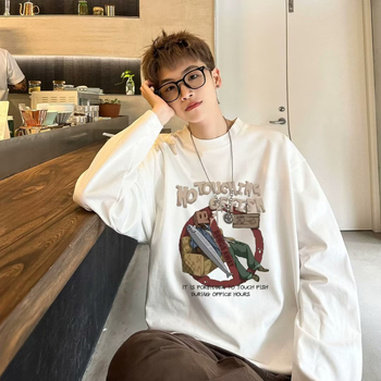 Vyriski ilgomis rankovėmis marškinėliai su grafine spauda, laisvas kirpimas, poliesterio audinys