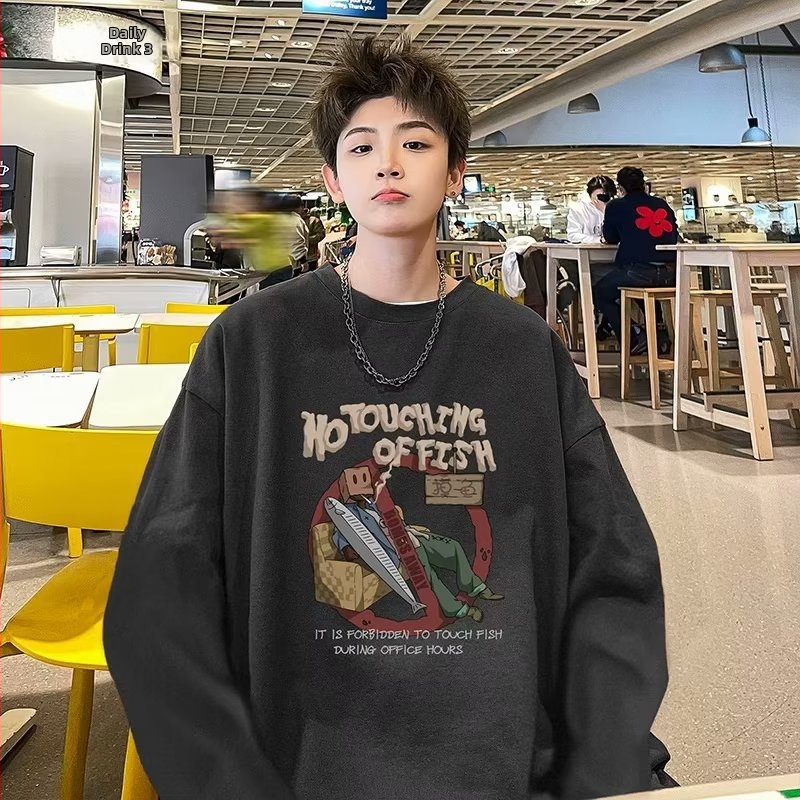 Vyriski ilgomis rankovėmis marškinėliai su grafine spauda, laisvas kirpimas, poliesterio audinys