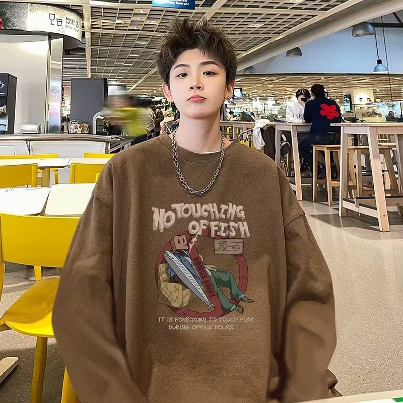 Vyriski ilgomis rankovėmis marškinėliai su grafine spauda, laisvas kirpimas, poliesterio audinys