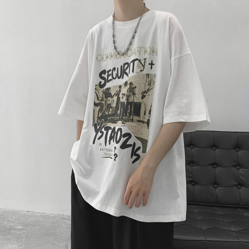 Vyrų trumpom rankovėm marškinėliai, laisvas kirpimas, poliesteris, raidžių spausdinimas, apvali kaklo linija