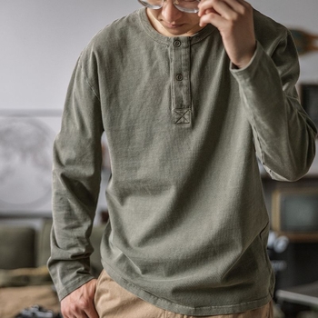 Vyrų medvilninis dryžuotas ilgomis rankovėmis marškinėliai su apvaliu kaklu, laisvas kirpimas, ruduo 2024