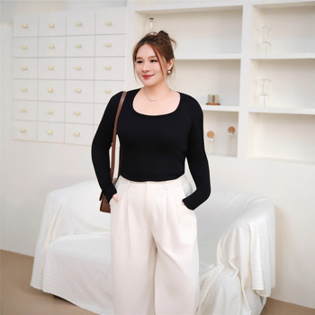Ženski modalni top s dugim rukavima, kvadratni ovratnik, široki kroj, korejsko-japanski opušten stil