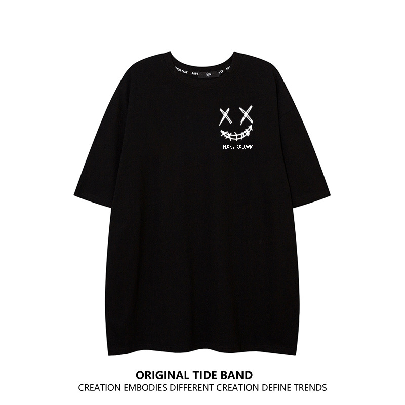 Medvilniniai marškinėliai su trumpomis rankovėmis, laisvas kirpimas, apvali kaklo iškirptė, karikatūrų atspaudas, Honkongo įkvėptas stilius, vasaros sezonui