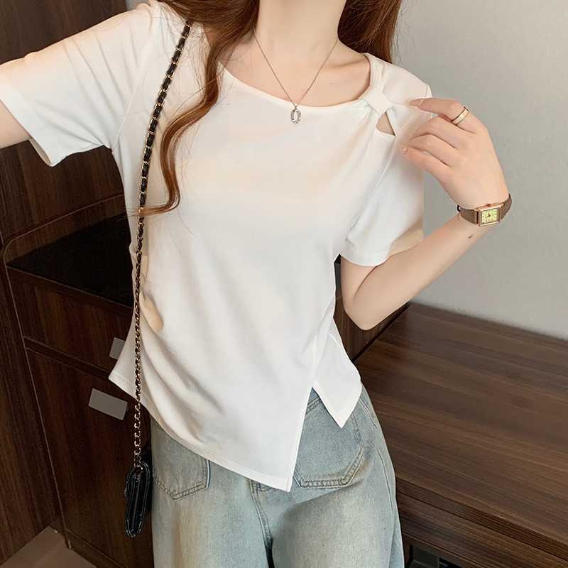 Női poliészter rövid ujjú póló kollázs részlettel, kerek nyakú, karcsú szabás, 2025 tavasz