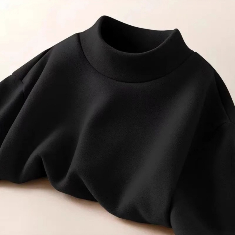 Vyrų ilgos rankovės marškiniai su dvipusiai fliso Derong audinyje, pusiau aukšta apykaklė, siauras kirpimas, ruduo–žiema 2025