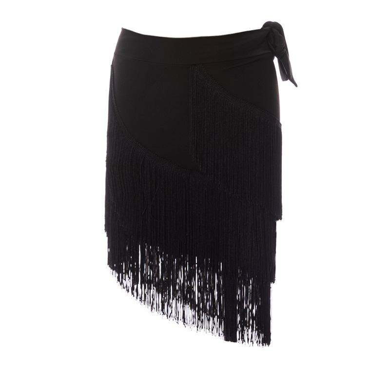 Fashion Huayu latino plesna trenirka haljina za žene — nepravilna resasta suknja s resicama, jedinstveni hip panel, Milk Silk + resice, glavni materijal Nylon