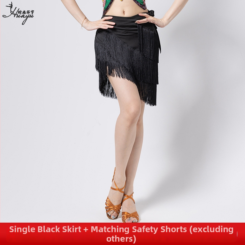 Fashion Huayu latinský tanečný tréning nepravidelná strapcová sukňa s jedným pásom, Milk Silk + tassel, hlavný materiál Nylon, scenický kostým pre ženy