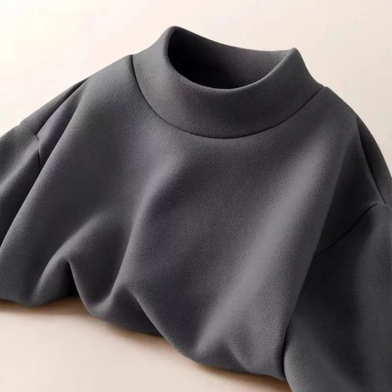 Vīriešu T-krekls ar garām piedurknēm, augstu apkakli, flīša iekšējā apdare, šaurs piegriezums, Derong audums ≥96%