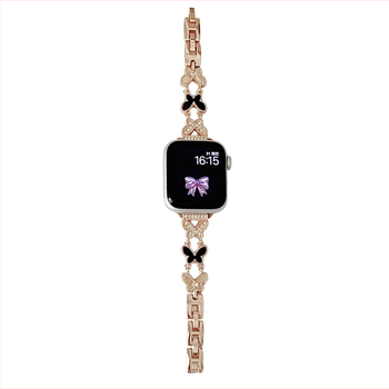 Kovový remienok na hodinky s motívom motýľa, diamantovo osadená matná perla (mother-of-pearl), kompatibilný s Apple iWatch Ultra/SE/Series 1–10, značky Burei (Jeseň 2025)
