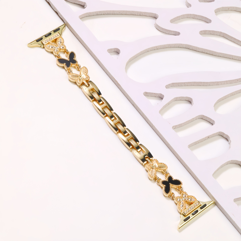 Μεταλλικός ιμάντας ρολογιού με σχέδιο πεταρούδας, διαμαντενια επένδυση σε μαργαριτάρι τύπου mother-of-pearl, συμβατός με Apple iWatch Ultra/SE/σειρές 1–10 (Μάρκα: Burei; Στυλ: Μινιμαλιστικό; Κυκλοφορία: Φθινόπωρο 2025)