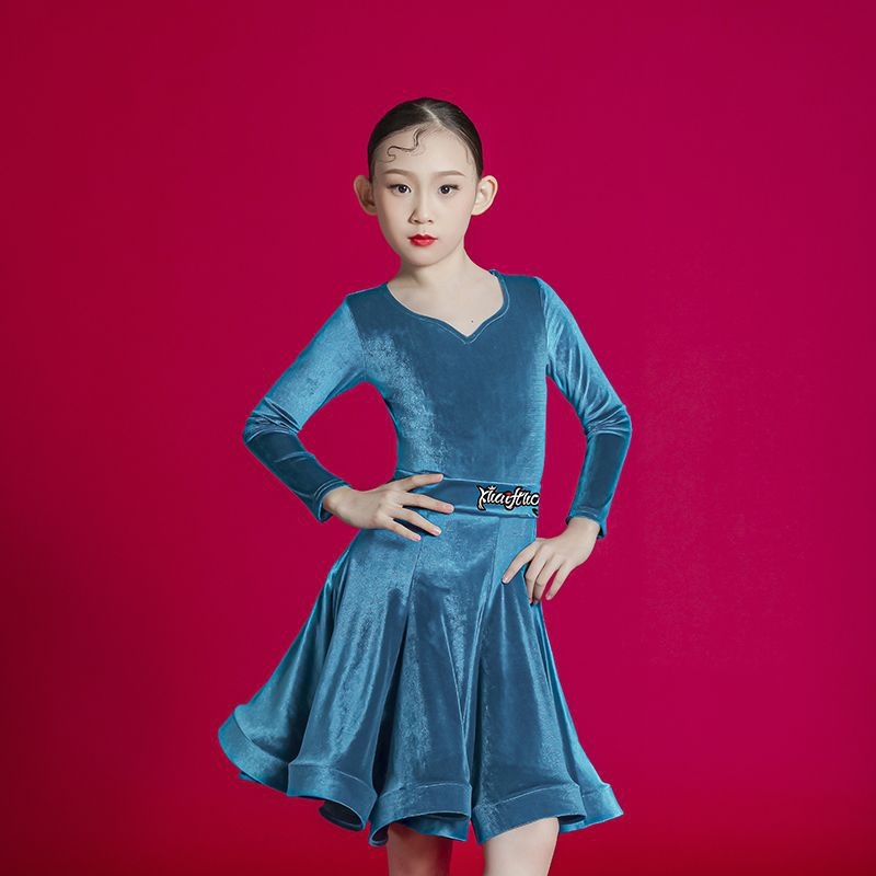 Bērnu latīņu deju kostīms meitenēm — scenai un mēģinājumiem, latīņu stils, korejiešu velūrs, 100% acetāta šķiedra, bērniem 3–8 gadi