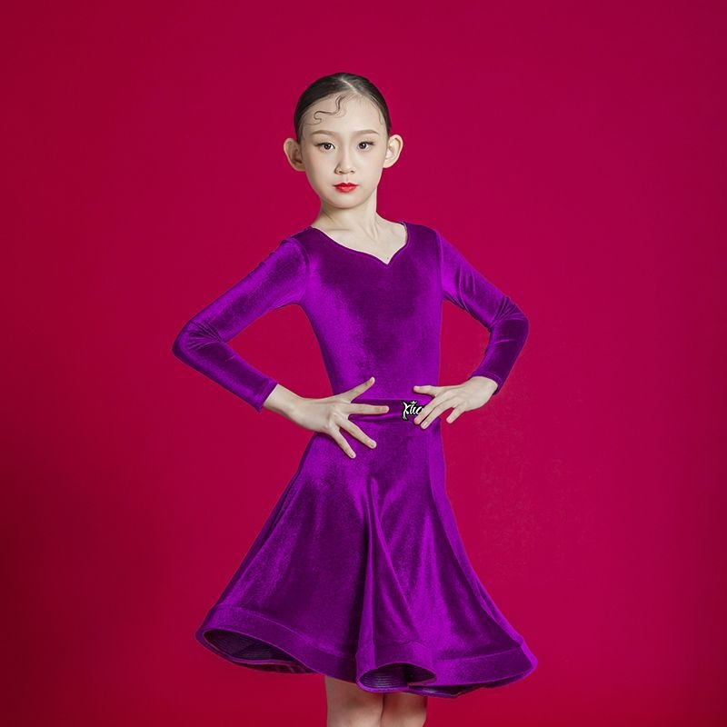 Bērnu latīņu deju kostīms meitenēm — scenai un mēģinājumiem, latīņu stils, korejiešu velūrs, 100% acetāta šķiedra, bērniem 3–8 gadi