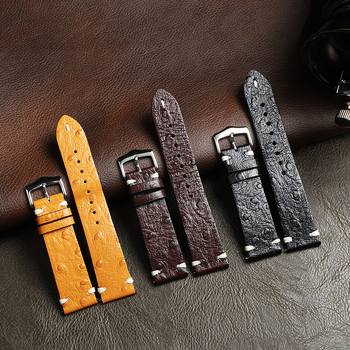 Ζώνη ρολογιού για smart watch - γνήσιο δέρμα, με υφή στρουθοκαμήλου, διπλής όψεως, με γρήγορη αποδέσμευση και αγκράφα με βύσμα, καθολική συμβατότητα