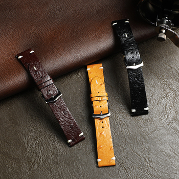 Ζώνη ρολογιού για smart watch - γνήσιο δέρμα, με υφή στρουθοκαμήλου, διπλής όψεως, με γρήγορη αποδέσμευση και αγκράφα με βύσμα, καθολική συμβατότητα