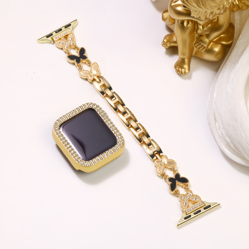 Burei ökoloogiline metallist kellarihm teemantidega liblika motiiv ja pärl-efekt Apple Watch Ultra/SE/1–10 seeriale, minimalistlik