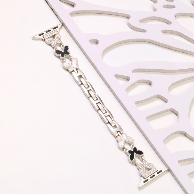 Burei ökoloogiline metallist kellarihm teemantidega liblika motiiv ja pärl-efekt Apple Watch Ultra/SE/1–10 seeriale, minimalistlik