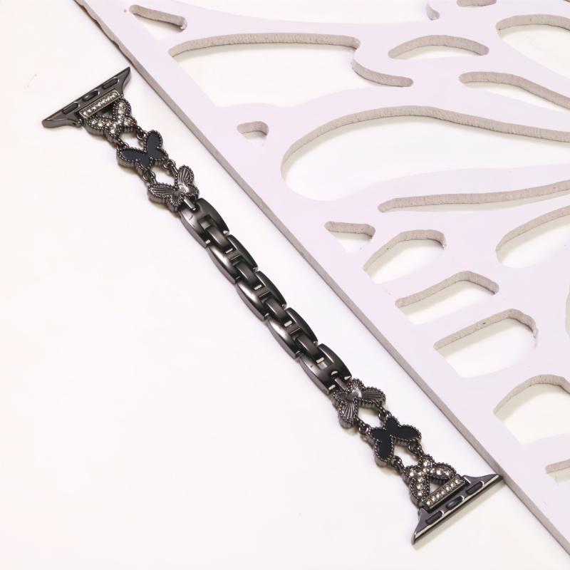 Burei ökoloogiline metallist kellarihm teemantidega liblika motiiv ja pärl-efekt Apple Watch Ultra/SE/1–10 seeriale, minimalistlik