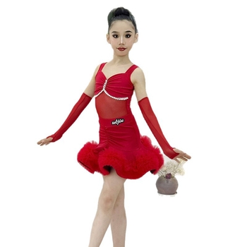 Latino plesni kostim za djevojčice — najlonska tkanina, za sve sezone, za scenske nastupe i latino/ballroom ples, za djecu.