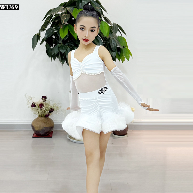 Latino plesni kostim za djevojčice — najlonska tkanina, za sve sezone, za scenske nastupe i latino/ballroom ples, za djecu.