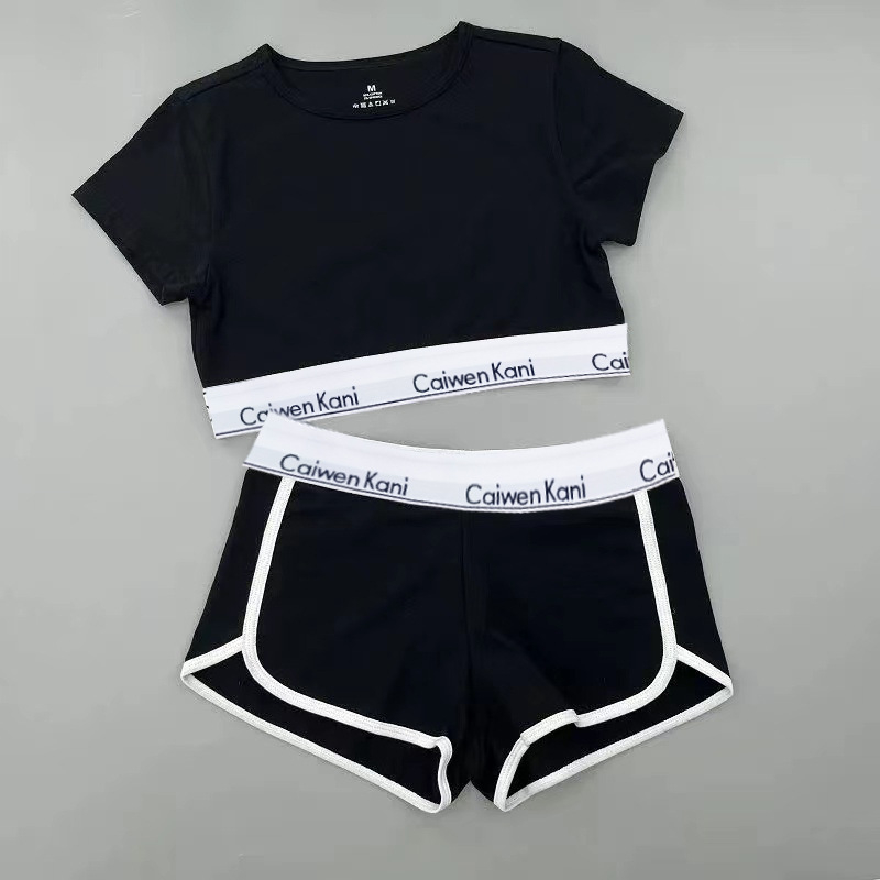 Σετ δύο τεμαχίων από βαμβακερή κοντομάνικη T‑shirt, γύρος λαιμό, χιπ-χοπ street style, 90–95% βαμβάκι