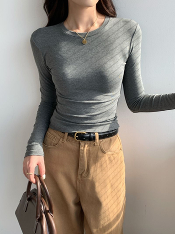 Top s dugim rukavima od pamuka, uski kroj, okrugli ovratnik, panelni dizajn, 95% pamuk + 2% elastan