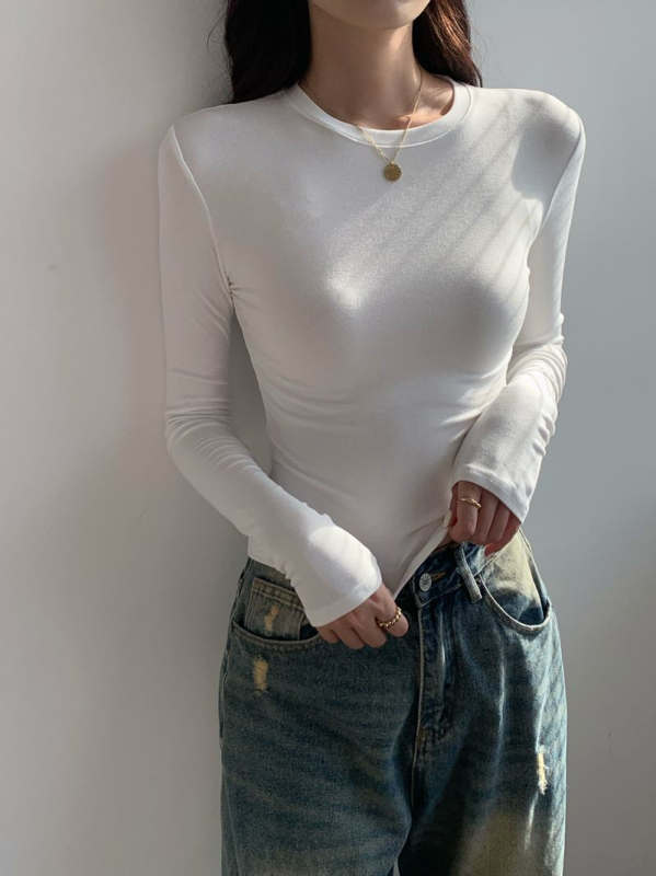 Top s dugim rukavima od pamuka, uski kroj, okrugli ovratnik, panelni dizajn, 95% pamuk + 2% elastan