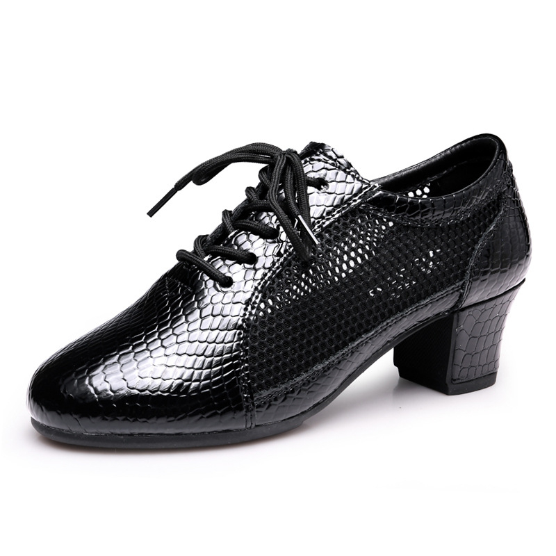 Pantofi de dans latino pentru femei, toc mediu, respirabili, talpă PU, partea superioară din piele sintetică