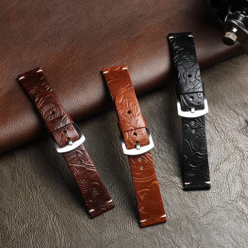 Topelte nahast kahesuunaline kella rihm reljeediga kujundusega, meestele, Gatim Card, suvi 2025