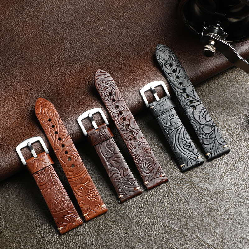 Topelte nahast kahesuunaline kella rihm reljeediga kujundusega, meestele, Gatim Card, suvi 2025