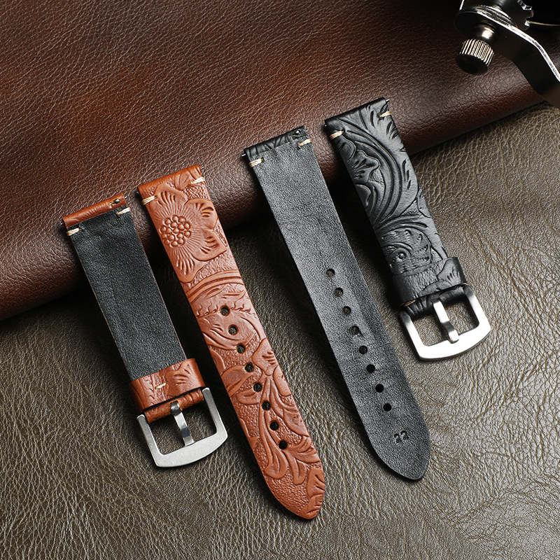 Topelte nahast kahesuunaline kella rihm reljeediga kujundusega, meestele, Gatim Card, suvi 2025