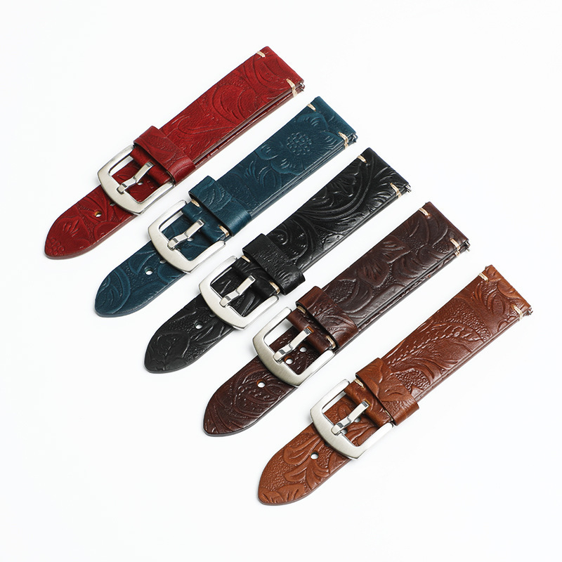 Topelte nahast kahesuunaline kella rihm reljeediga kujundusega, meestele, Gatim Card, suvi 2025