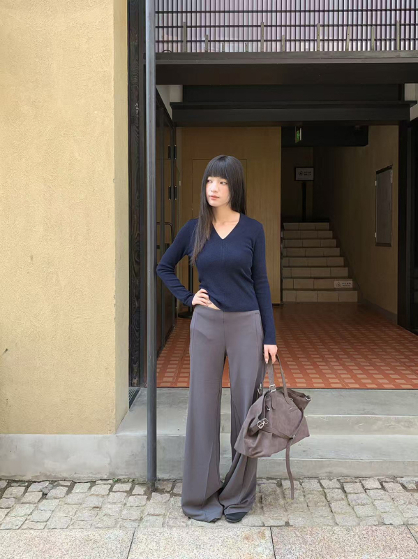 Pulover tricotat pentru femei, decolteu în V, mâneci lungi, croială Slim, stil coreean, 70-80% poliester