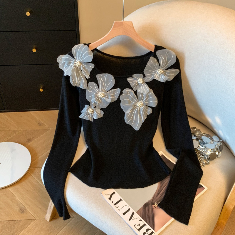 Pulover tricotat cu glugă din nailon, mâneci foarte lungi, model solid