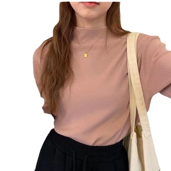 Pulover tricotat cu guler semiînalt, croială slim, mâneci lungi, material Andy Velvet cu poliester, culoare solidă, sezon toamnă-iarnă