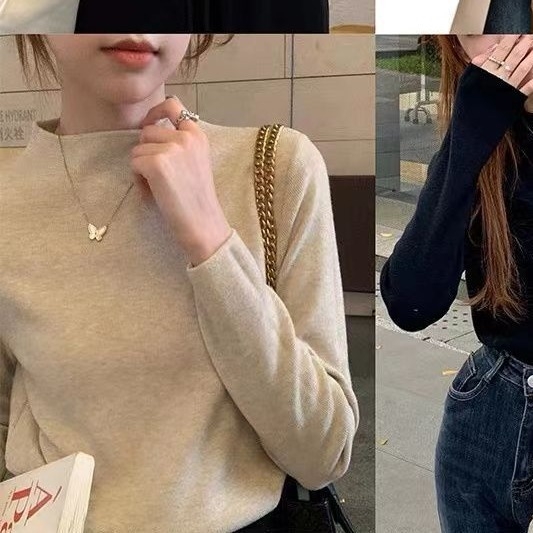 Pulover tricotat cu guler semiînalt, croială slim, mâneci lungi, material Andy Velvet cu poliester, culoare solidă, sezon toamnă-iarnă