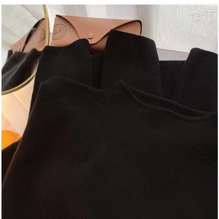 Pulover tricotat cu guler semiînalt, croială slim, mâneci lungi, material Andy Velvet cu poliester, culoare solidă, sezon toamnă-iarnă