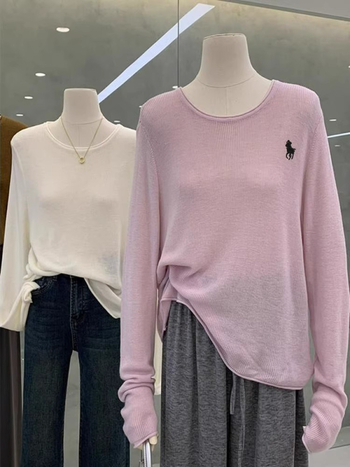 Top tricotat pentru femei, culoare uni, guler rotund, mâneci lungi, croială lejeră, amestec bumbac-poliester, stil elegant urban, toamnă 2025