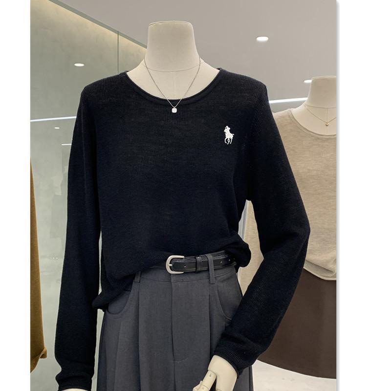 Top tricotat pentru femei, culoare uni, guler rotund, mâneci lungi, croială lejeră, amestec bumbac-poliester, stil elegant urban, toamnă 2025