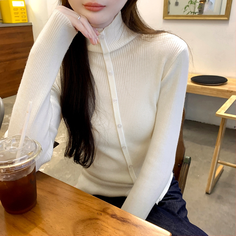 Cardigan tricotat din lână pentru femei, guler înalt, croială slim, mâneci lungi, toamnă 2025