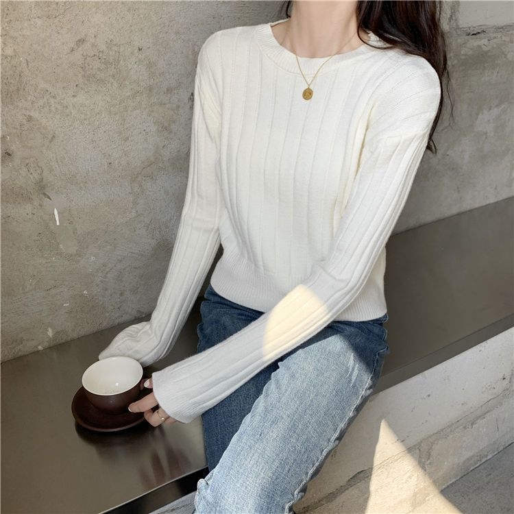 Pulover cu mâneci de prințesă, guler rotund, croială în A, material Ice Silk, închidere cu un singur nasture, Primăvara 2025