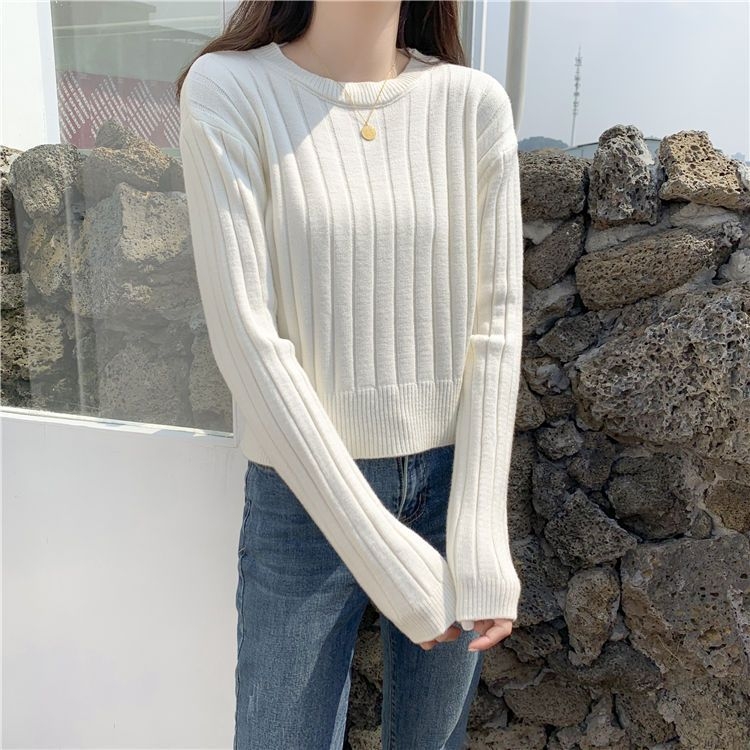 Pulover cu mâneci de prințesă, guler rotund, croială în A, material Ice Silk, închidere cu un singur nasture, Primăvara 2025