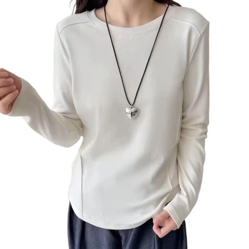 Top de bază cu mâneci lungi – catifea plușată, model clasic, croială oversize, guler rotund