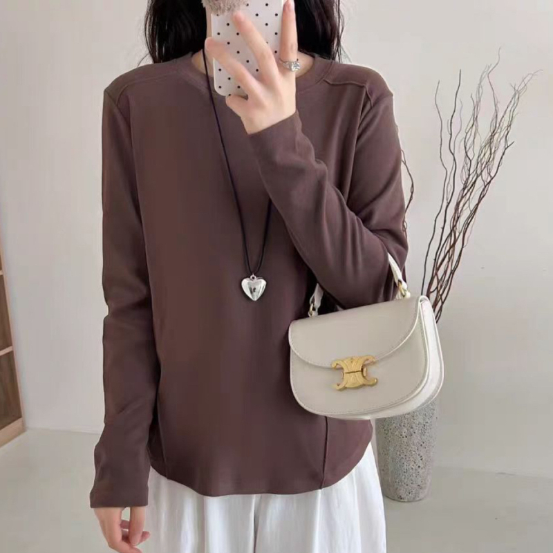 Top de bază cu mâneci lungi – catifea plușată, model clasic, croială oversize, guler rotund